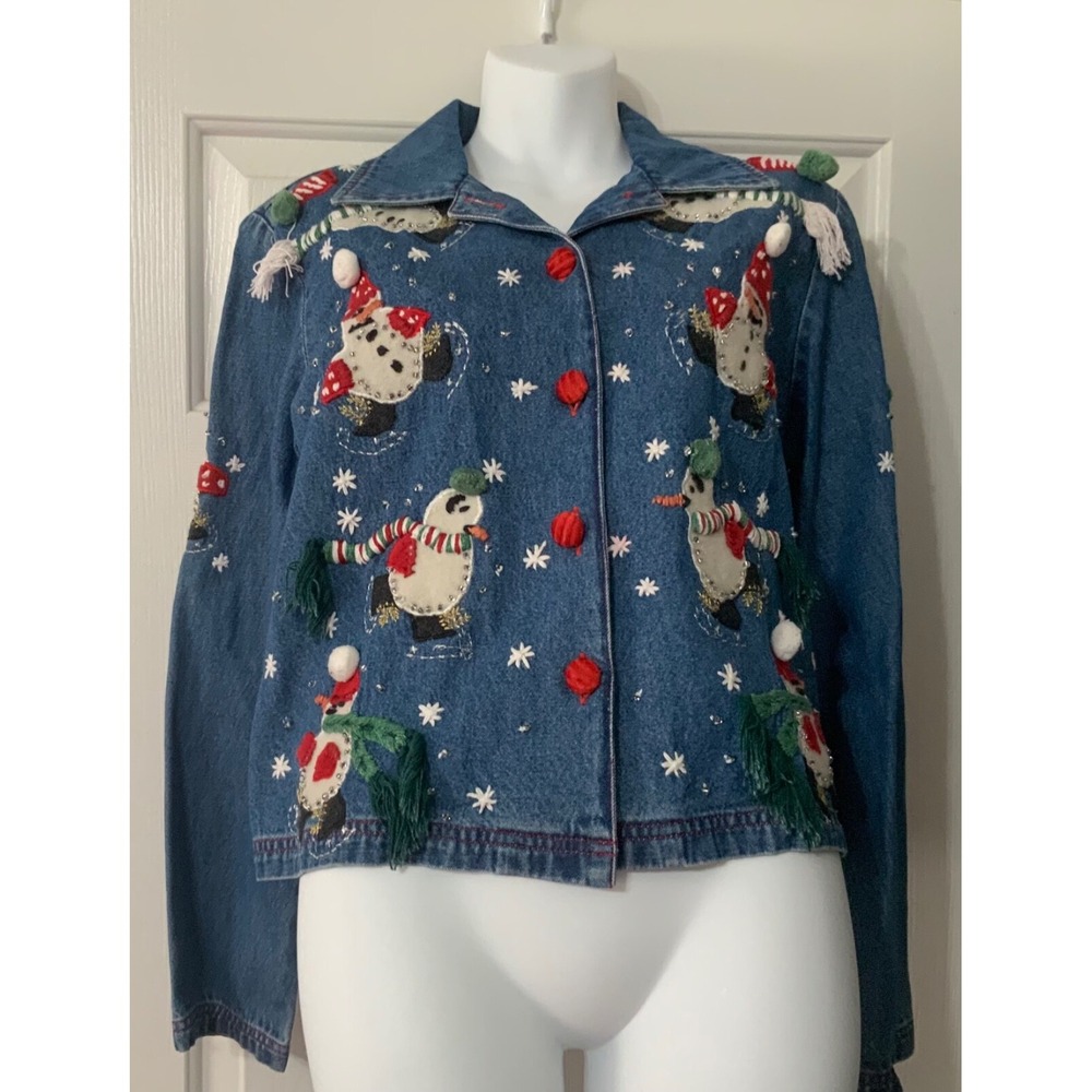 Vintage BLEU BAYOO christmas jean jacket size S/P